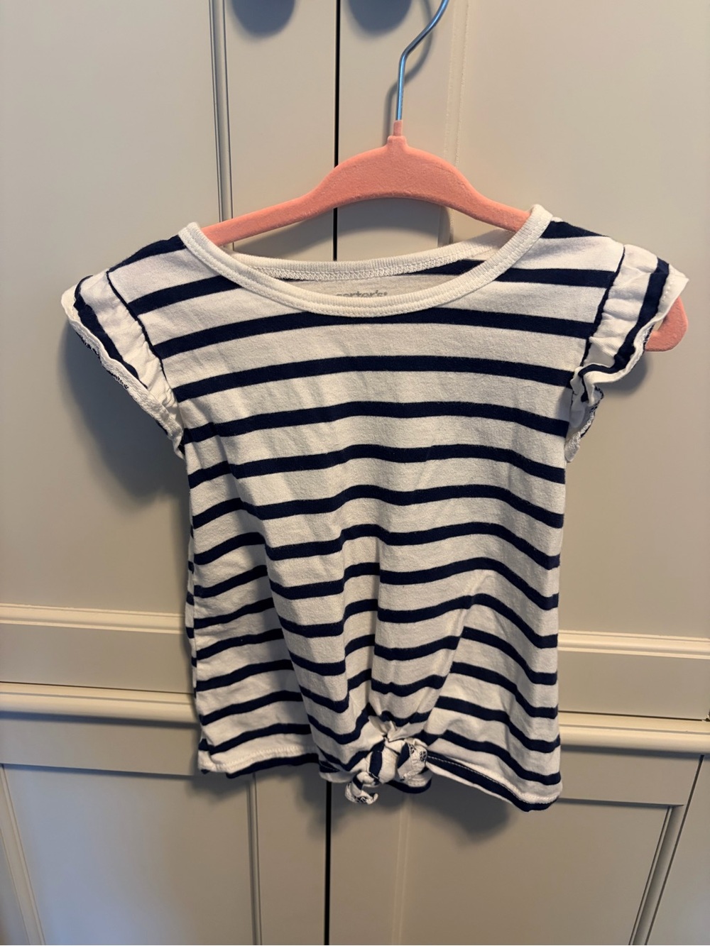 Carter's White & Navy Striped Knot Front Tee